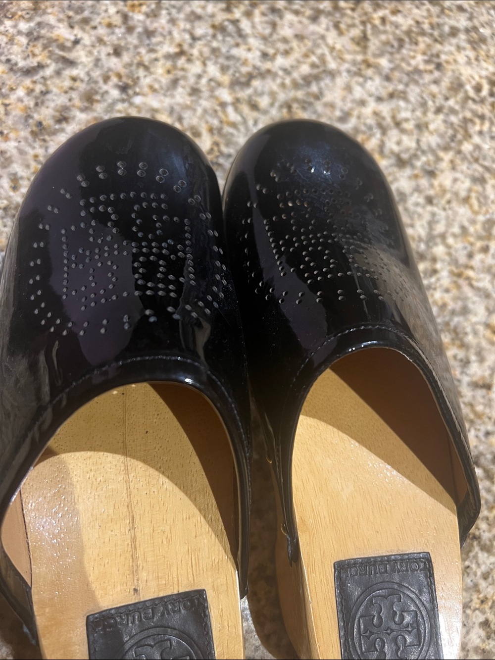 Tory Burch Black Patent Leather Studded Clogs - Picture 10 of 12